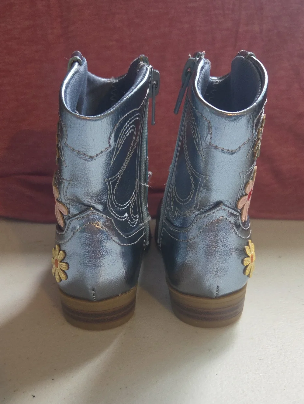 wonder nation Metallic Blue Floral Embroidered Kids Boots